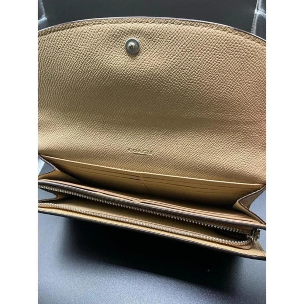 Coach Beige Cream Gold Glitter Star Tan Leather Accordion Wallet Clutch Envelope